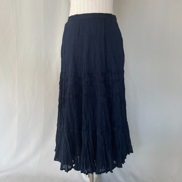 Lauren Ralph Lauren Tiered Midi Skirt Size 4 Navy Blue Flowy Boho Peasant Fairy - Picture 2 of 15